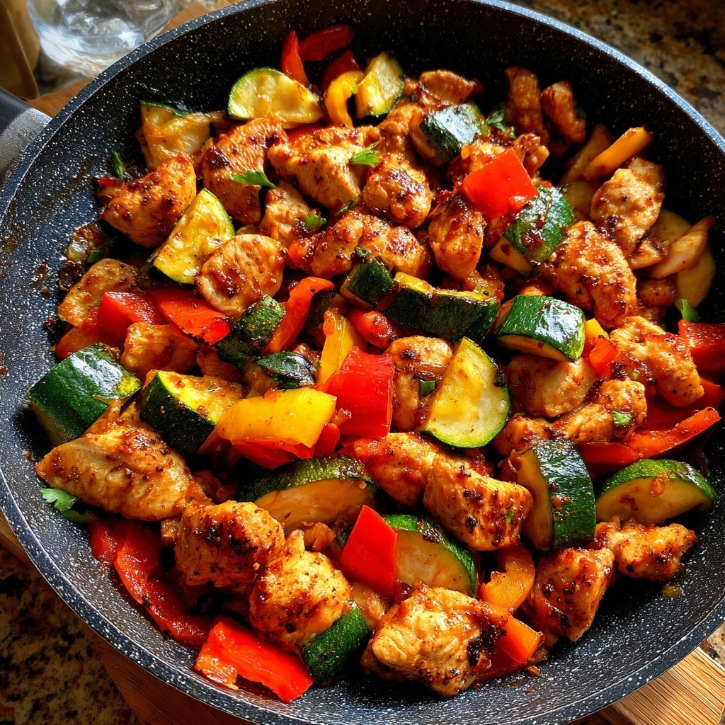 Kalorienarme Hähnchenpfanne Mit Paprika Und Zucchini