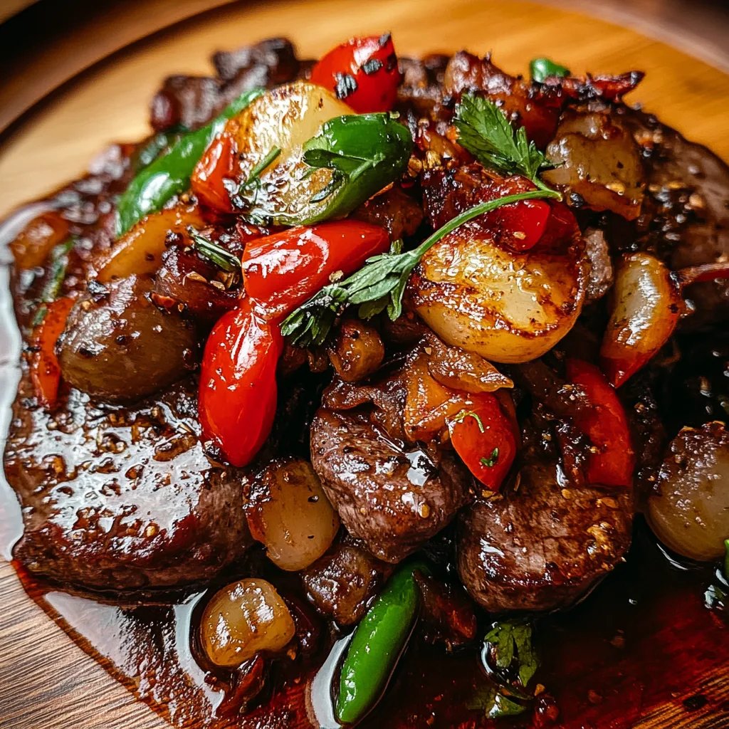 Pfeffersteak mit Paprika und Zwiebeln